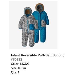 Infant Reversible Puff-Ball Bunting. - size 0-3 months
